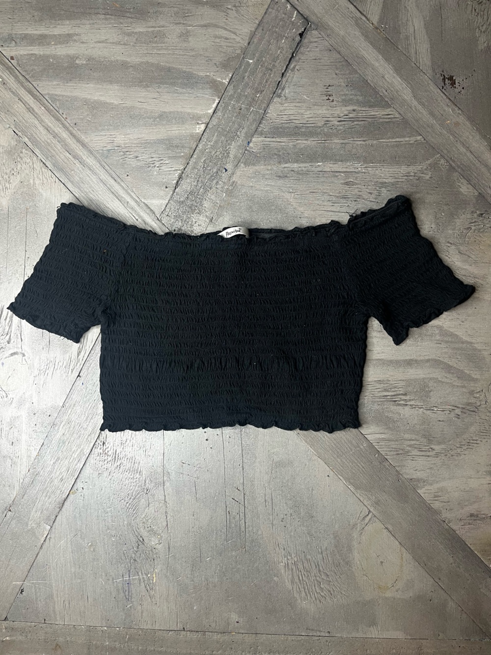 Papaya Black Smocked Off-Shoulder Crop Top